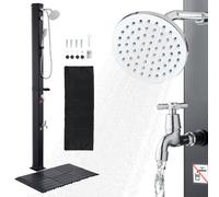 VEVOR Ducha Solar 40 L 205 cm, Ducha Exterior sin Conexión Eléctrica con Suelo y Grifo, Cabezal Giratorio 360°, Ajuste Agua Fría y Caliente Máx. 60 °C, PVC Reforzado, para Piscina Jardín Playa, Negro