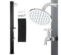 VEVOR Ducha Solar 40 litros 205 cm, Ducha Solar Exterior con Grifo y Rociador de Mano, Cabezal Giratorio 360° Ajuste de Agua Fría y Caliente Máx. 60 °C, PVC Reforzado, para Piscina Patio Playa, Negro