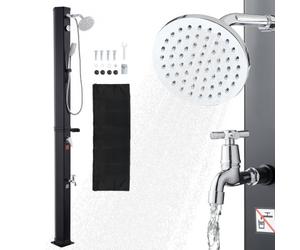 VEVOR Ducha Solar 40 Litros 205 cm, Ducha Solar Exterior con Grifo y Rociador de Mano, Cabezal Giratorio 360° Ajuste de Agua Fría y Caliente Máx. 60 °C, PVC Reforzado, para Piscina Patio Playa, Negro
