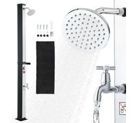 VEVOR, ducha solar de 35 litros, ducha de jardín de 2160 mm, ducha exterior con grifo de pie y soporte para jabón, regulación de agua caliente y fría, temperatura máxima de 60°C, ducha para camping, j