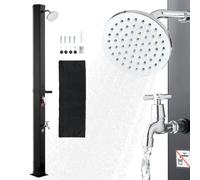 VEVOR Ducha Solar para Exteriores 35 L con Cabezal de Ducha Alto Total de 216 cm, Ducha Solar para Piscina con Grifo y Jabonera, Ajuste de Agua Caliente y Fría, para Jardín, Playa, Patio, Negro