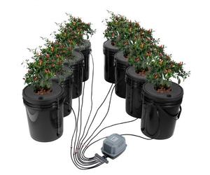 VEVOR DWC Sistema de Cultivo Hidropónico, Kit de Cultivo de Agua Profunda de 20 L y 8 Cubos, con Bomba de Aire, Piedras de Aire, Dispositivo de Nivel de Agua, Sistema Hidropónico DWC para Vegetales