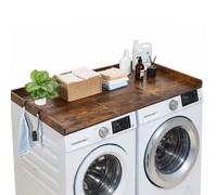 VEVOR Encimera para Lavadora y Secadora 137 x 69,9 cm Cubierta Superior de Madera Soporta hasta 113 kg con Ganchos Laterales, Borde Elevado, Almohadillas para Lavadero Baño Cocina Balcón, Color Marrón