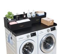 VEVOR Encimera para Lavadora y Secadora 137 x 69,9 cm, Cubierta Superior de Madera Soporta hasta 113 kg con 2 Cajones, Ganchos Laterales, Estante, Ancha para Cocina Baño Lavadero Balcón, Color Negro