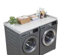 VEVOR Encimera para Lavadora y Secadora 137 x 69,9 cm, Cubierta Superior de Madera Soporta hasta 113 kg con Borde Elevado, Almohadillas, Ganchos Laterales para Lavadero Baño Cocina Balcón, Color Gris