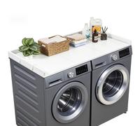 VEVOR Encimera para Lavadora y Secadora 137 x 69,9 cm Cubierta Superior de Madera Soporta hasta 113 kg con Borde Elevado, Almohadillas, Ganchos Laterales para Lavadero Baño Cocina Balcón, Color Blanco