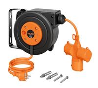 VEVOR Enrollador de Cable Eléctrico 16AWG / 3C, Cable de 10 m, para Montaje en Techo o Pared, Protección contra Sobrecalentamiento, Interruptor Triple Iluminado, con Soporte Giratorio 180°, Naranja