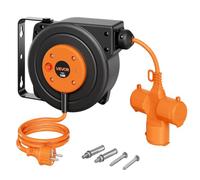 VEVOR Enrollador de Cable Eléctrico 16AWG / 3C, con Cable de 10 m, Naranja | Para Montaje en Techo o Pared, Protección contra Sobrecalentamiento, Interruptor Triple Iluminado, con Soporte Giratorio 180°