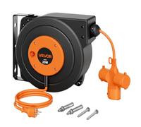 VEVOR Enrollador de Cable Eléctrico 16AWG / 3C, con Cable de 20 m, Naranja | Para Montaje en Techo o Pared, Protección contra Sobrecalentamiento, Interruptor Triple Iluminado, con Soporte Giratorio 180°