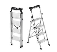VEVOR Escalera de Aluminio Plegable 4 Peldaños, Escalera de Tijera con Pedal Antideslizante y Empuñadura Cómoda, Capacidad de 150 kg, Taburete Multifuncional para Cocina, Almacén, Hogar, Oficina