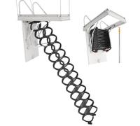 VEVOR Escalera de Ático, Capacidad de 299,4 kg, Se Adapta a Techos de 3,2 a 3,3 m y Abertura de 100 x 70 cm, Escalera Retráctil de Acero de Aleación con Barra de Tracción para Áticos y Lofts