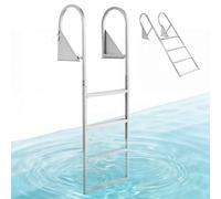 VEVOR Escalera de Muelle 540 x 50 mm con 4 Peldaños Antideslizantes de Aleación de Aluminio, Escalera de Pontón Abatible con Pasamanos, Cuerda, Soporta 159 kg, para Piscinas Embarcaciones Barcos Lago