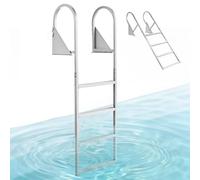 Escalera de muelle plegable VEVOR, escalera para embarcaciones con 4 peldaños antideslizantes, pedales anchos y barandilla, escalera para piscina con capacidad de carga de 159 kg fabricada en aleación