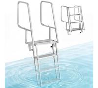VEVOR Escalera de Muelle de Aleación de Aluminio 457 x 130 x 25 mm, Soporta 159 kg con 4 Peldaños Antideslizantes, Escalera de Pontón Abatible con Pasamanos, Cuerda, para Piscinas Embarcaciones Barcos