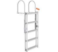 VEVOR Escalera de Muelle Retráctil 5 Peldaños Carga de 158kg Escalera de Pontón para Barco Aleación de Aluminio Altura Ajustable 1700-2005 mm Peldaño de 101 mm Pedales Antideslizantes para Embarque