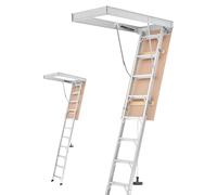 VEVOR Escalera Escamoteable de Aluminio para Techo, Escaleras de Ático Plegable con Trampilla, Cuerda de Tracción, Soporte Hidráulico, Altura Ajustable 2,34-3,15 m, Capacidad 170 kg, Ahorra Espacio