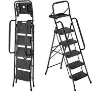 VEVOR Escalera plegable de 5 escalones, con plataforma para herramientas, barandillas a ambos lados, escalera de seguridad con capacidad de carga de 272 kg, escalera de pie, escalera plegable, escaler