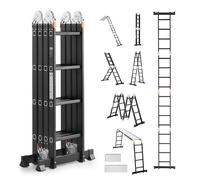 VEVOR Escalera Plegable Multiusos Extensible Alta 7 en 1, Estructura en A de 4 Escalones con Tablones de Andamio, Resistente, Capacidad de 149,7 kg para el Hogar y el Exterior, 1525 x 608 x 2260 mm