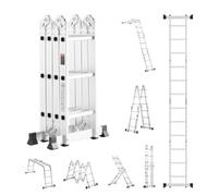 VEVOR Escalera Plegable Multiusos, Escalera de Tijera Alta 7 en 1, 3 Escalones con Estructura en A, 3,7 m Altura de Alcance, Carga 149,7 kg para Trabajos Domésticos al Aire Libre, 1195 x 608 x 1685 mm