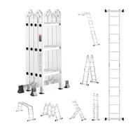 VEVOR Escalera Plegable Multiusos, Escalera de Tijera Alta 7 en 1, 3 Escalones con Estructura en A, 3,7 m Altura de Alcance, Carga 149,7 kg para Trabajos Domésticos al Aire Libre, 1195 x 608 x 1685 mm