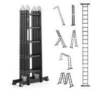 VEVOR Escalera Plegable Multiusos Extensible Alta 7 en 1, 5 Escalones con Estructura en A, Altura de Alcance de 5,8 m, Capacidad de 149,7 kg para el Hogar y el Exterior, 1930 x 708 x 2775 mm, Plata