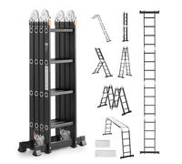 VEVOR Escalera Plegable Multiusos Extensible Alta 7 en 1, Estructura en A de 4 Escalones con Tablones de Andamio, Resistente, Capacidad de 149,7 kg para el Hogar y el Exterior, 1525 x 608 x 2260 mm