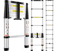 VEVOR Escalera Telescópica de Aluminio Altura de 320cm Escalera de Extensión Plegable Portátil Capacidad de 170kg con Pies Antideslizantes 1 Botón de Retracción para Reparaciones de Hogar Autocaravana