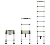 VEVOR Escalera Telescópica, Escalera Extensible Liviana Plegable de Aluminio con Retracción de un Botón, Capacidad de 170 kg con Pies Antideslizantes, para el Hogar, RV, Loft, 457 x 83 x 705 mm