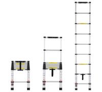 VEVOR Escalera Telescópica, Escalera Extensible Liviana Plegable de Aluminio con Retracción de un Botón, Capacidad de 170 kg con Pies Antideslizantes, para el Hogar, RV, Loft, 457 x 83 x 705 mm