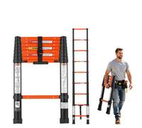 VEVOR Escalera Telescópica Plegable 150 kg de Aluminio Extensible a 2,6 m, con 9 Peldaños Antideslizantes, Manguitos de 19,5 cm, Bloqueo y Ajuste por Botón para Pintura, Ventanas, Jardín y Camping