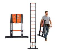 VEVOR Escalera Telescópica Plegable 150 kg de Aluminio Extensible a 3,8 m, con Barra Estabilizadora de 805 mm, Retracción con un Botón y Bloqueo Integrado para Pintura, Ventanas, Jardín y Camping