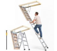 VEVOR Escalera Telescópica Plegable de Aluminio para Ático 570x1600 mm Capacidad de Carga de 158,8 kg Extensión Multiusos Ligera y Portátil Altura de Instalación 2,9-3,7 m para Ático, Oficina, Hogar