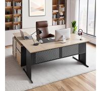 VEVOR Escritorio Ejecutivo Grande en Forma de L, con Cajones y Armario, Reversible, Fabricado en Hierro y Madera, Soporta hasta 158,7 kg, Ideal para Trabajar, Estudiar y Escribir, Madera y Negro