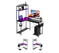 VEVOR Escritorio Esquinero 120x90x160 cm, Escritorio en L Reversible con Luces LED, Toma de Corriente, Soporte para Monitor, Soporte para CPU Móvil, Mesa de Ordenador de Esquina para Oficina, Casa