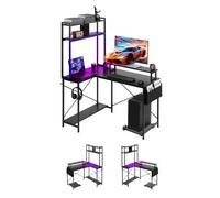 VEVOR Escritorio Esquinero 120x90x160 cm, Escritorio en L Reversible con Luces LED, Toma de Corriente, Soporte para Monitor, Soporte para CPU Móvil, Mesa de Ordenador de Esquina para Oficina, Casa