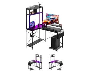 VEVOR Escritorio Esquinero 120x90x160 cm, Escritorio en L Reversible con Luces LED, Toma de Corriente, Soporte para Monitor, Soporte para CPU Móvil, Mesa de Ordenador de Esquina para Oficina, Casa