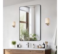 VEVOR Espejo de Pared Espejo de Maquillaje Espejo de Baño 1219 x 762 x 25 mm Espejo Rectangular Marco de Aleación de Aluminio Negro con Soporte en Forma de Z para Baño Dormitorio Sala de Estar