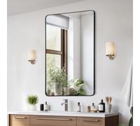 VEVOR Espejo de Pared Espejo de Maquillaje Espejo de Baño 1397 x 762 x 25 mm Espejo Rectangular Marco de Aleación de Aluminio Negro con Soporte en Forma de Z para Baño Dormitorio Sala de Estar