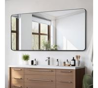 VEVOR Espejo de Pared Espejo de Maquillaje Espejo de Baño 1828 x 915 x 25 mm Espejo Rectangular Marco de Aleación de Aluminio Negro con Soporte en Forma de Z para Baño Dormitorio Sala de Estar