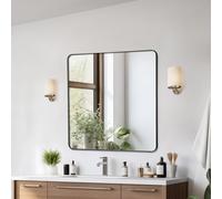 VEVOR Espejo de Pared Espejo de Maquillaje Espejo de Baño 915 x 915 x 25 mm Espejo Cuadrado Marco de Aleación de Aluminio Negro con Soporte en Forma de Z para Baño Dormitorio Sala de Estar