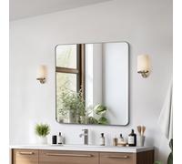 VEVOR Espejo de Pared Espejo de Maquillaje Espejo de Baño 915 x 915 x 25 mm Espejo Rectangular Marco de Aleación de Aluminio Negro con Soporte en Forma de Z para Baño Dormitorio Sala de Estar