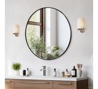 VEVOR Espejo de Pared Espejo de Maquillaje Espejo de Baño Diámetro de 762 mm Espejo Redondo Marco de Aleación de Aluminio Negro con Soporte en Forma de Z para Baño Dormitorio Sala de Estar