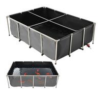VEVOR Estanque de Lona Sobre Suelo 1781,3 L de PVC con Panel de Visualización Transparente Tanque Rectangular 200x140x60 cm para Peces Dorados con Marco de Acero Inoxidable Válvula de Drenaje, Negro