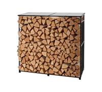 VEVOR Estante de Almacenamiento de Leña 185 x 70 x 180 cm Marco de Metal con Recubrimiento en Polvo Panel de Techo Soporte de Leña Carga de 299,4 kg para Chimenea, Terraza, Patio, Jardín, Negro