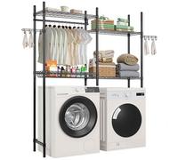 VEVOR Estante de Almacenamiento para Lavadora y Secadora, Tendedero de 4 Niveles con Barra y Ganchos, Estantes Ajustables de Dos Filas para Lavadora, Ahorra Espacio para Lavadero, Color Negro