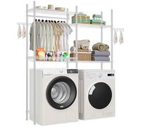 VEVOR Estante de Almacenamiento para Lavadora y Secadora, Tendedero de 4 Niveles con Barra y Ganchos, Estantes Ajustables de Dos Filas para Lavadora, Ahorra Espacio para Lavadero, Color Blanco