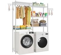 VEVOR Estante de Almacenamiento para Lavadora y Secadora, Tendedero de 5 Niveles con Barra y Ganchos, Estantes Ajustables de Dos Filas para Lavadora, Ahorra Espacio para Lavadero, Color Blanco