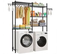 VEVOR Estante de Almacenamiento para Lavadora y Secadora, Tendedero de 5 Niveles con Barra y Ganchos, Estantes Ajustables de dos Filas para Lavadora, Ahorra Espacio para Lavadero, Color Negro
