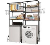 VEVOR Estante de Almacenamiento para Lavadora y Secadora, Tendedero de 6 Niveles con Barra y Ganchos, Estantes Ajustables de Dos Filas para Lavadora, Ahorra Espacio para Lavadero, Color Negro