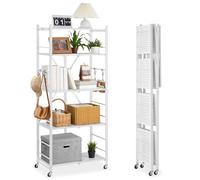 VEVOR Estante de Almacenamiento Plegable de 5 Niveles con Ruedas 71 x 38 x 163 cm Estantería Metálica Móvil Resistente, sin Necesidad de Ensamblaje, Organizador para Garaje, Cocina, Sótano, Blanco